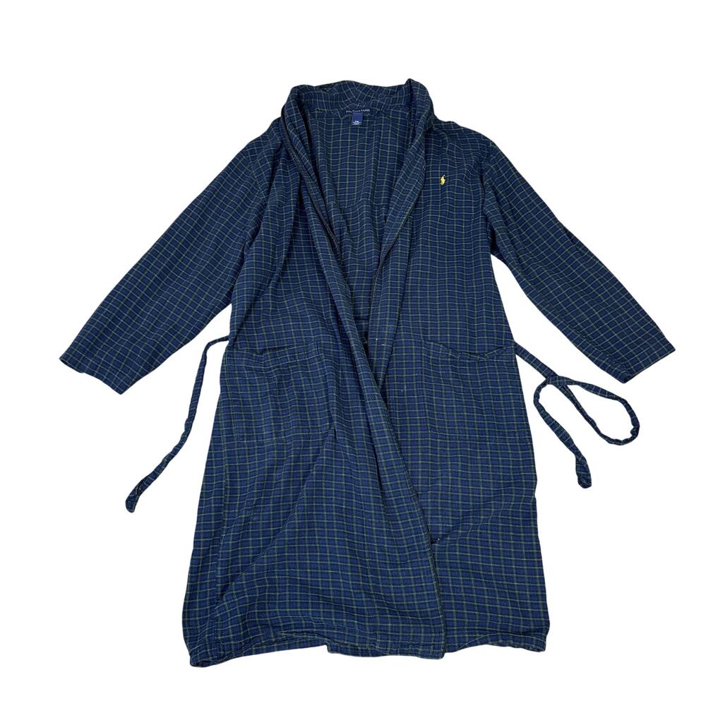 Polo Ralph Lauren Plaid Cotton Knit Long Belted Robe US Men's S/M